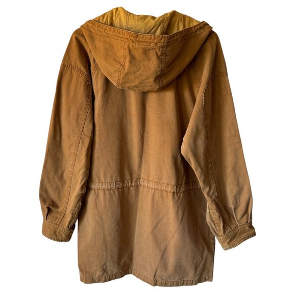 Vtg EMS Canvas Chore Barn Coat Sm Hooded Pockets Thick Lined Internal drawstring - Picture 2 of 16